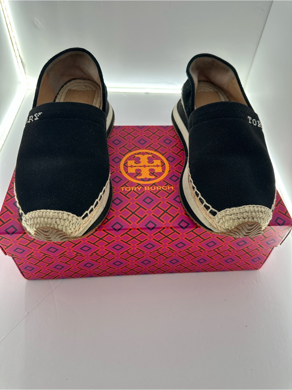 Tory Burch Black Canvas Espadrille Platform Slip-On Sneakers Size 6M - Picture 2 of 10